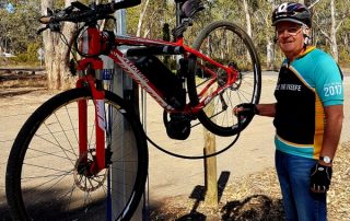 Bike Repair Station tested by member Les Lewis for O'Keefe Rail Trail users. Photo: G.Long