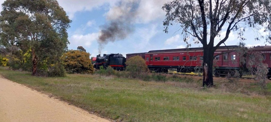 Steam Train keeping up with the riders