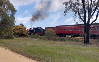 Steam Train keeping up with the riders